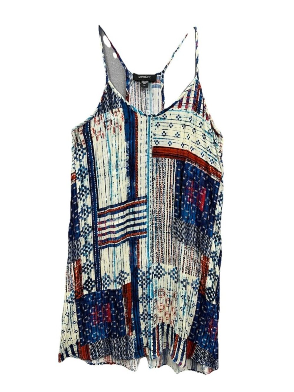 Karen Kane Women Dress Size M Patchwork Print T Back White Red Blue Made In USA